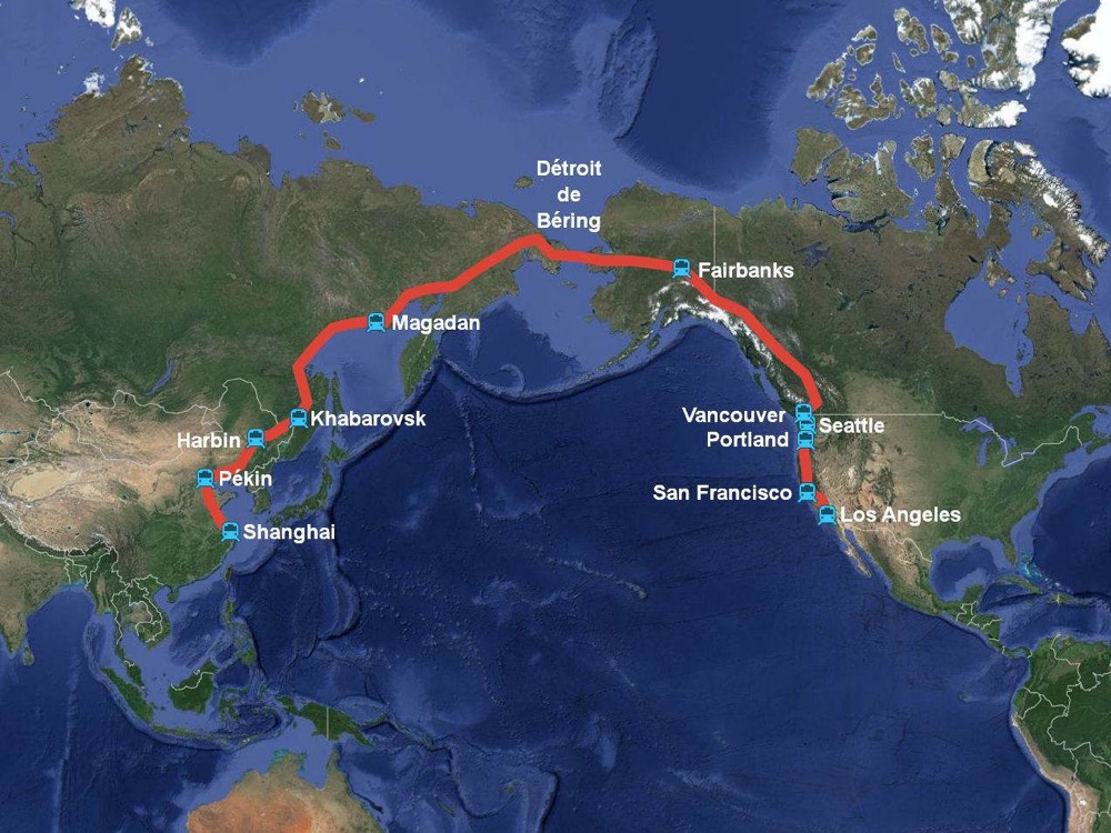 Le tracé du projet de TGV reliant la Chine aux Etats Unis