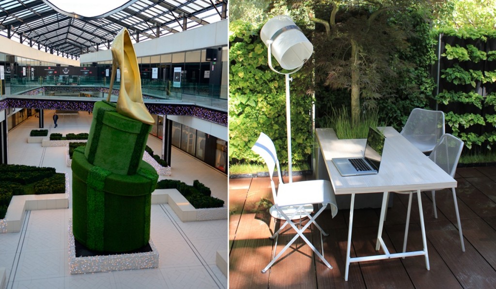 À gauche : végétalisation du centre commercial One Nation Paris / à droite : le bureau fertile